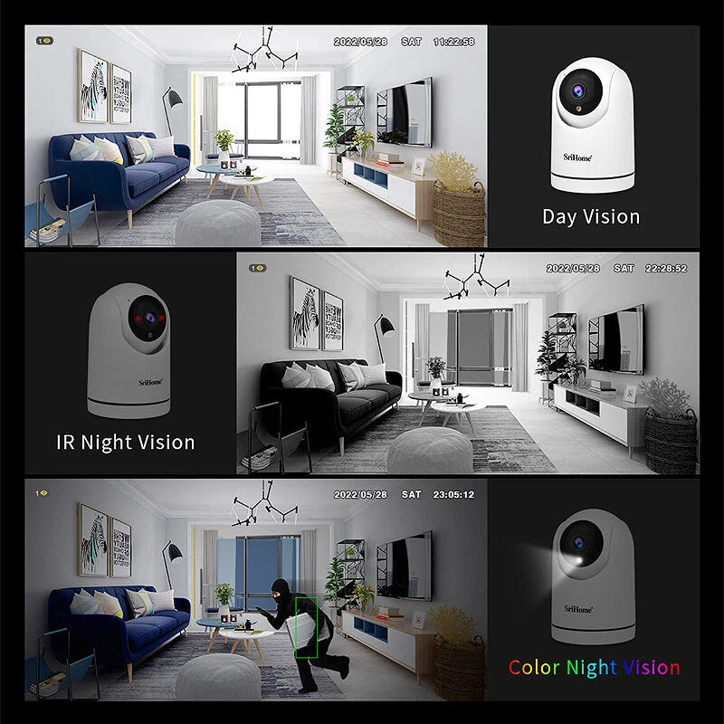 Srihome SH042 1080P Smart Mini WiFi IP Camera 2MP PTZ Color Night Vision Human Detection Two-way Audio Baby Monitor Auto Tracking Home Security CCTV Camera