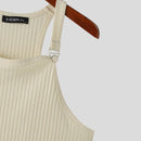INCERUN Mens Solid Knit Textured Sleeveless Vest Fashion Solid Color Metal Button Strap Tank Top for Men