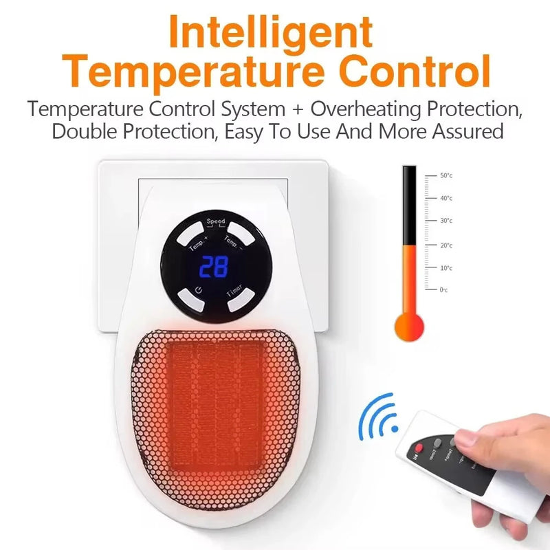 Portable Wall-Mounted Electric Heater 500W Low Energy Consumption Adjustable Thermostat LED Display Overheat Protection Remote Control Rotation Plug