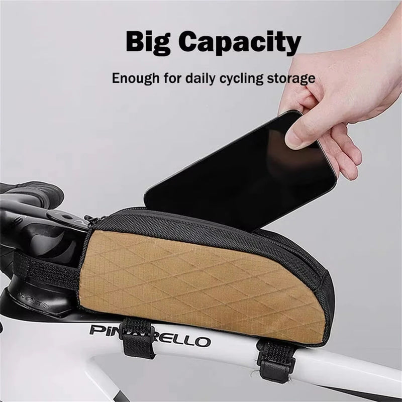 ESLNF Portable Bike Tube Bag Waterproof Big Capacity Top Zipper Hook Loop Strap Installation Nylon Bicycle Frame Bag for MTB Outdoor Riding