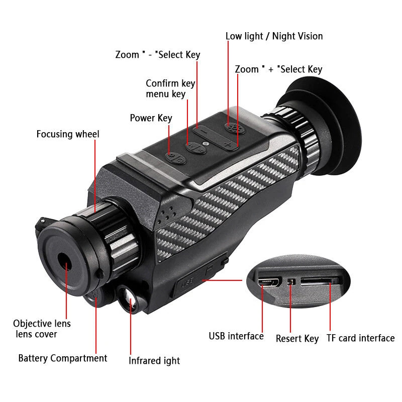 Night Vision Monocular 4-32X Zoom Infrared Telescope Digital Night Vision Scope with 1.5" TFT Screen for Hunting Wildlife Observation Camping Camera