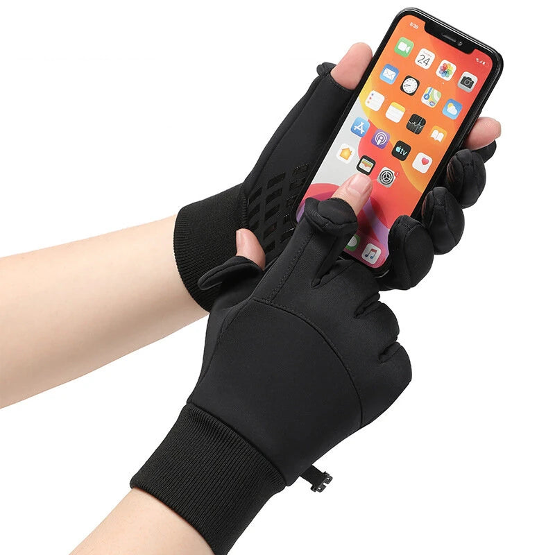 XANES Winter Warm Bike Gloves Touch Screen Outdoor Windproof Waterproof Cold-proof Gloves for Driving Cycling Fishing Skiing