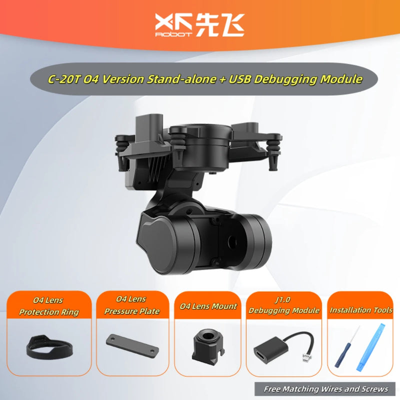 XF C-20T 3-Axis FPV Gimbal for DJI O4/ O4 Pro USB Adjustable Stabilizer with HeadTracking & High-Speed Control( Fixed-Wing/ Racing Drones)