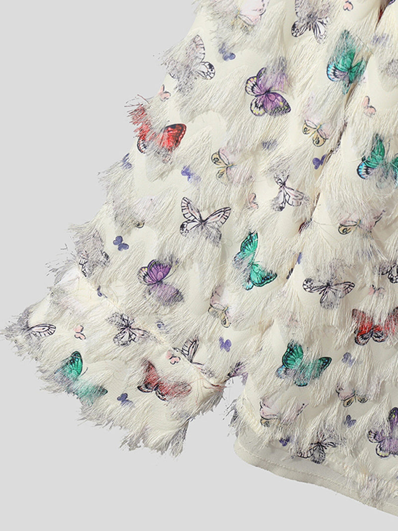 INCERUN Mens Shirt Butterflies Print Tassel Shirts Fashion Party Long Sleeve Lapel Top Summer Casual Male Clothing Shirts