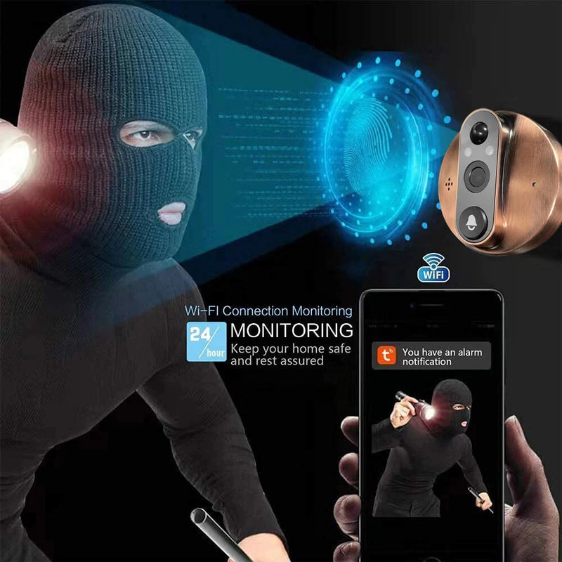 Tuya Smart WiFi Doorbell 1080P Peephole Camera 2MP 2304x1296P PIR Motion Alexa Google Integration 5000mAh Battery Two-Way Intercom Night Vision