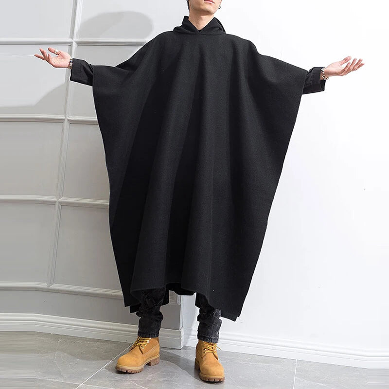 INCERUN Autumn Winter New Men's Loose Black Coats Stylish Irregular Hooded Cloak FashionLong Sleeve Trench Outwear Jackets S-5XL