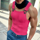 INCERUN Mens Solid Knit Textured Sleeveless Vest Fashion Solid Color Metal Button Strap Tank Top for Men