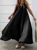 Solid Color Spaghetti Sleeveless Loose Swing Casual Maxi Dress