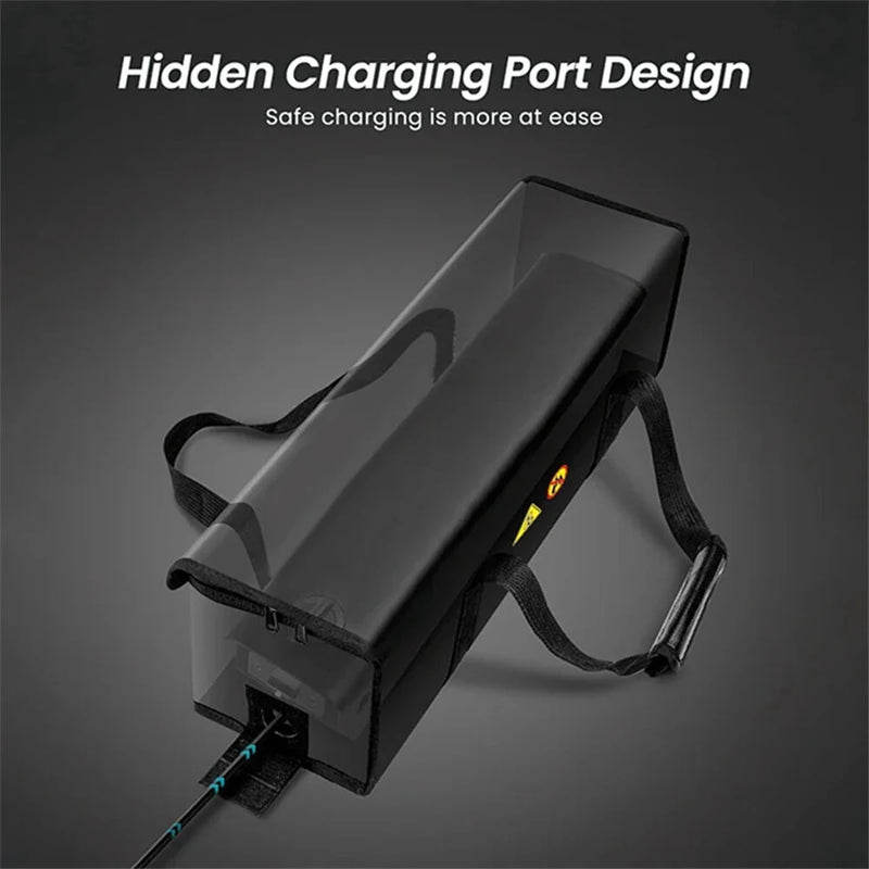 XANES 49*15*15CM Lithium Battery Storage Bag for Electric Bicycle Portable Waterproof Fireproof Explosion-proof Safety E-bikes Battery Handbag with Hidden Charging Port Design