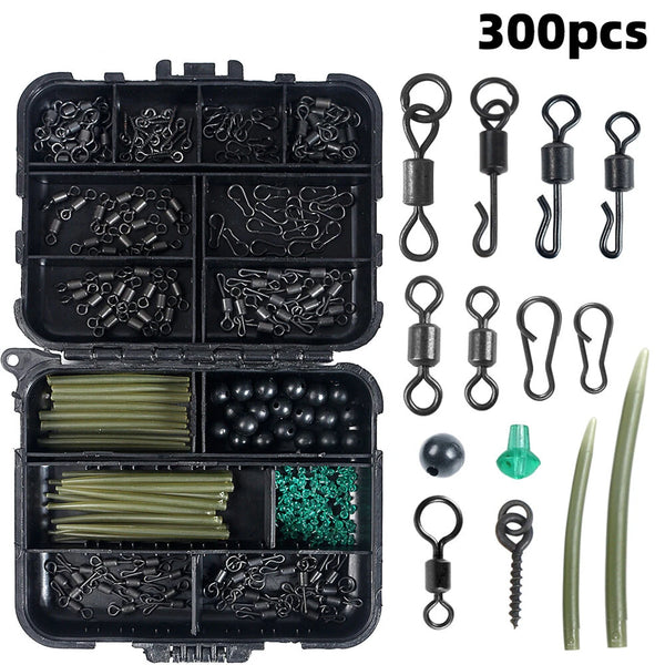Anmuka 300pcs Carp Fishing Tackle Kit with Quick Change Rolling Swivels Speed Links Anti-winding Sleeves Hook Stops Beads Screws Rigs Fishing Accessories