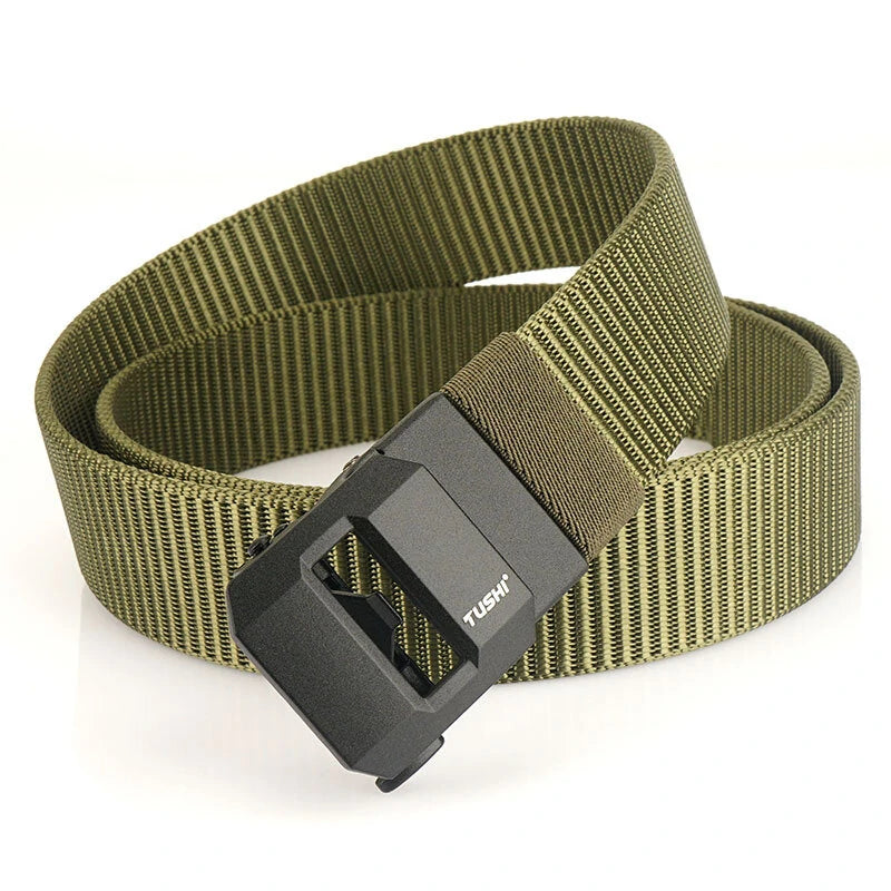 TUSHI 120cm Length Luxury Metal Tactical Belts Automatic Buckle Nylon Quick Dry Sports Belts For Outdoors Hiking Cycling