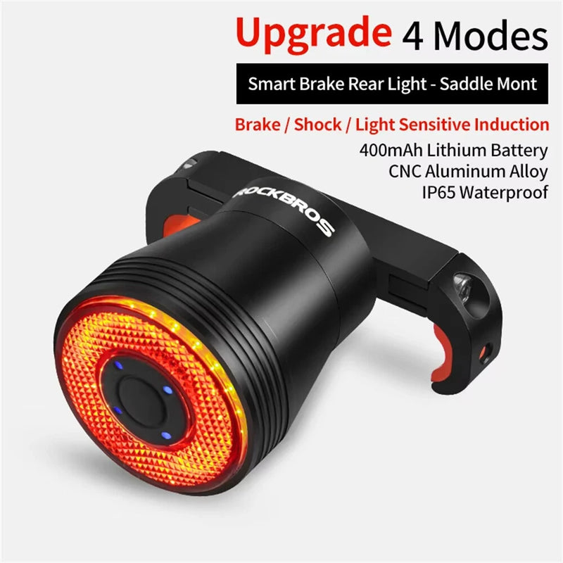 ROCKBROS Q5 Smart Auto Brake Sensing Bicycle Taillight Vibration Sensor Wake-up IPX6 Waterproof USB Charging Bike Rear Light for Night Riding