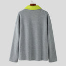 INCERUN Mens Color-Block Panel Long-Sleeve Pullover Hoodie Fashion Loose Fit Top with Chest Pocket in Spring Fall Winter