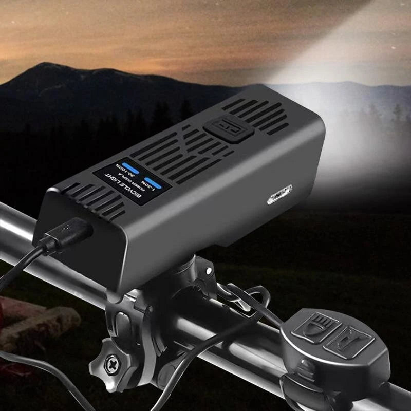 BENGGUO 2 in 1 Wired Control Bike Headlight 2000mAh Power Bank Handlebar Flashlight USB Charging IPX4 Waterproof with Bell for Mountain Cycling Night Safe Riding