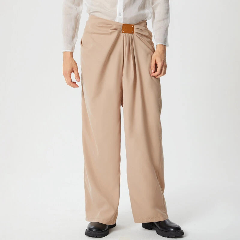 INCERUN Mens Deconstructed Ruched Design Pant Fashion Solid Color Casual Long Trousers with Side Zipper Large Size for Men S-5XL