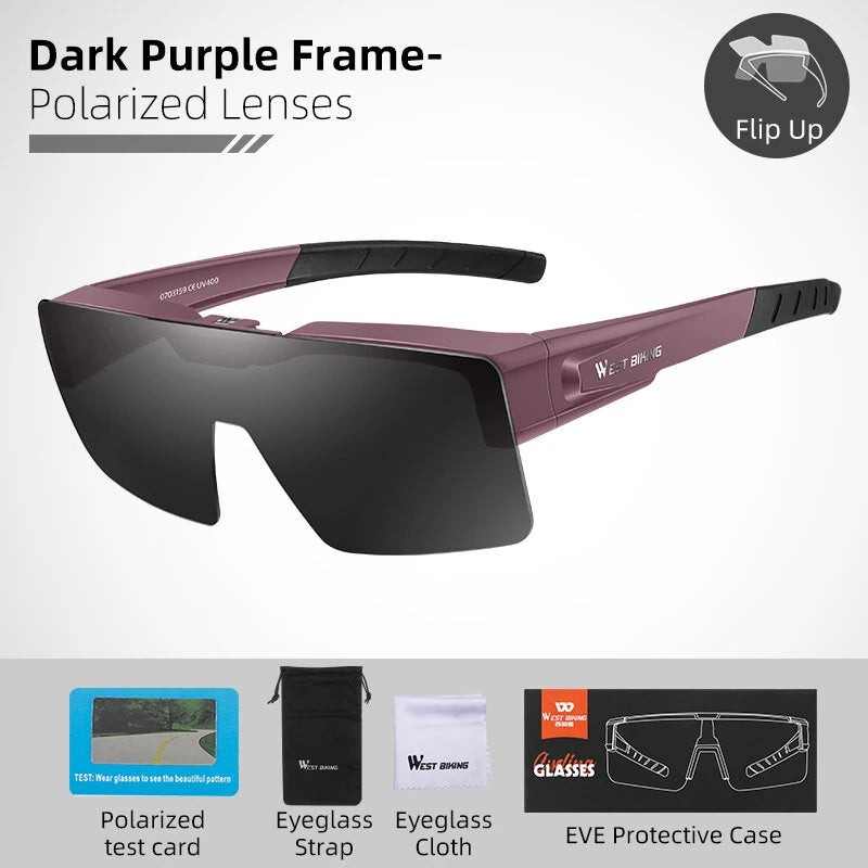 WEST BIKING Flip Up Polarized Cycling Glasses Lightweight HD Sunglasses Fit Over Myopia Bike Riding Driving Goggles Outdoor Travel Fishing Eyewear