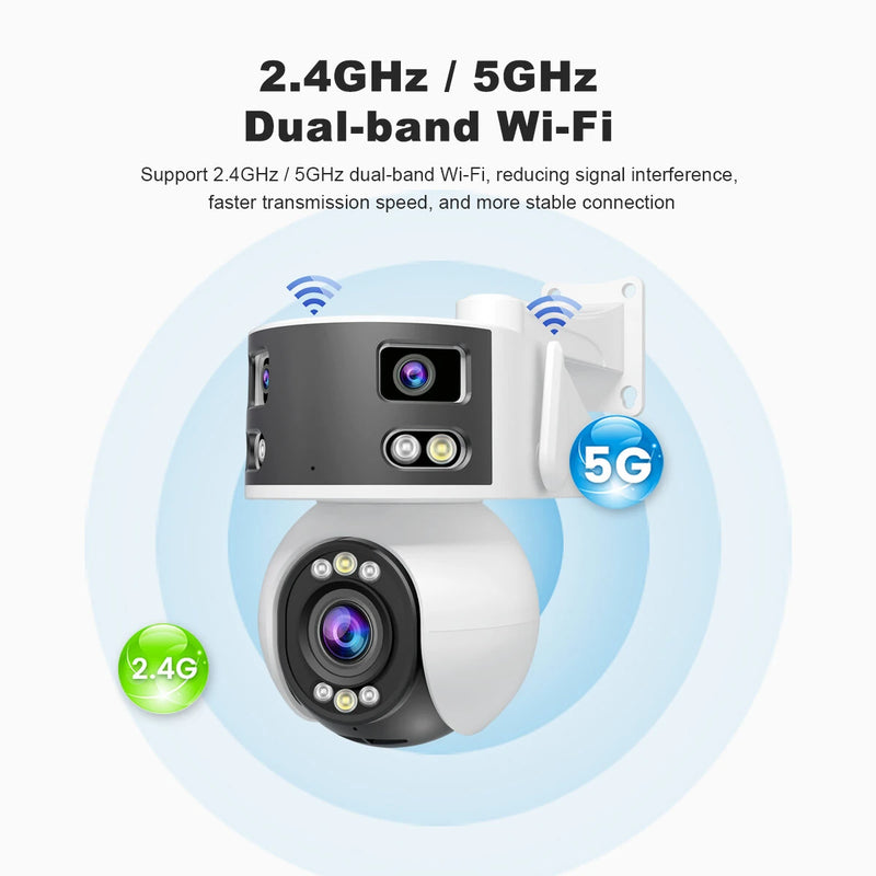 Srihome SH055 8MP WIFI IP Camera 5X Zoom Three Lens Two Screen AI Humanoid Detection Night Vision Two-way Intercom HD PTZ Home Security CCTV Monitor Cameras