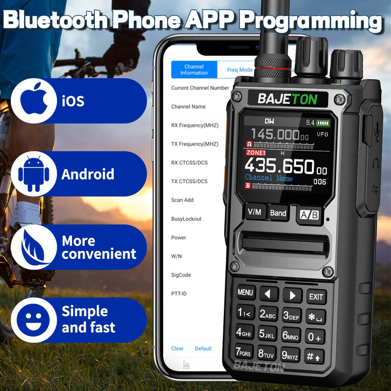 BAJETON BJ-7800 10W Walkie Talkie Long Range SW MW LW AM SSB CB Receive Wireless bluetooth Programming NOAA Two Way Radio