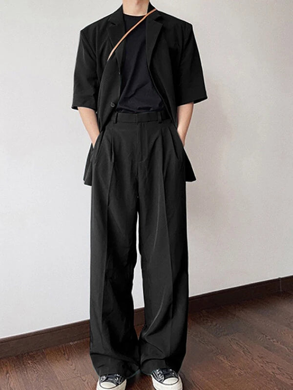 INCERUN Men Sets Short Sleeve Men Suit & Pant Mens Fashion Simple Solid Color Suits Two Pieces Outfits  Men's Casual Suits S-5XL