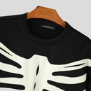 INCERUN Mens Skeleton Print Color Block Long Sleeve Hoodie Fashion Loose Fit Crew Neck Fall Top for Male S 5XL