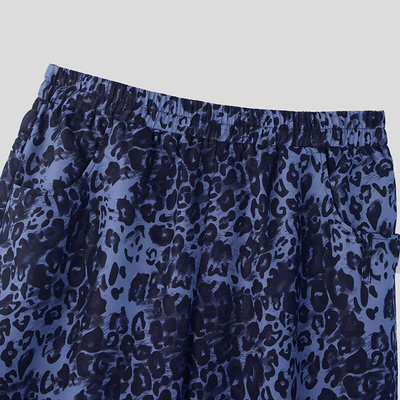 INCERUN Mens Leopard Print Daily Pant Side Zipper Design Fashion Loose Fit Long Trousers for Men Large Size S-5XL