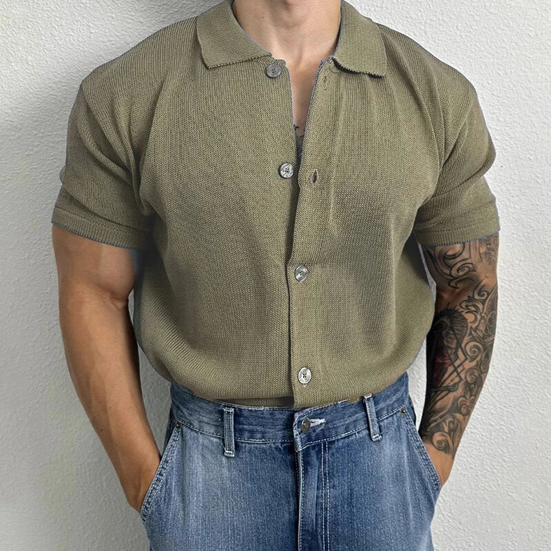 INCERUN Mens Shirt Solid Color Button Shirt Mens Lapel Short Sleeve Top Daily Casual Shirts S-5XL