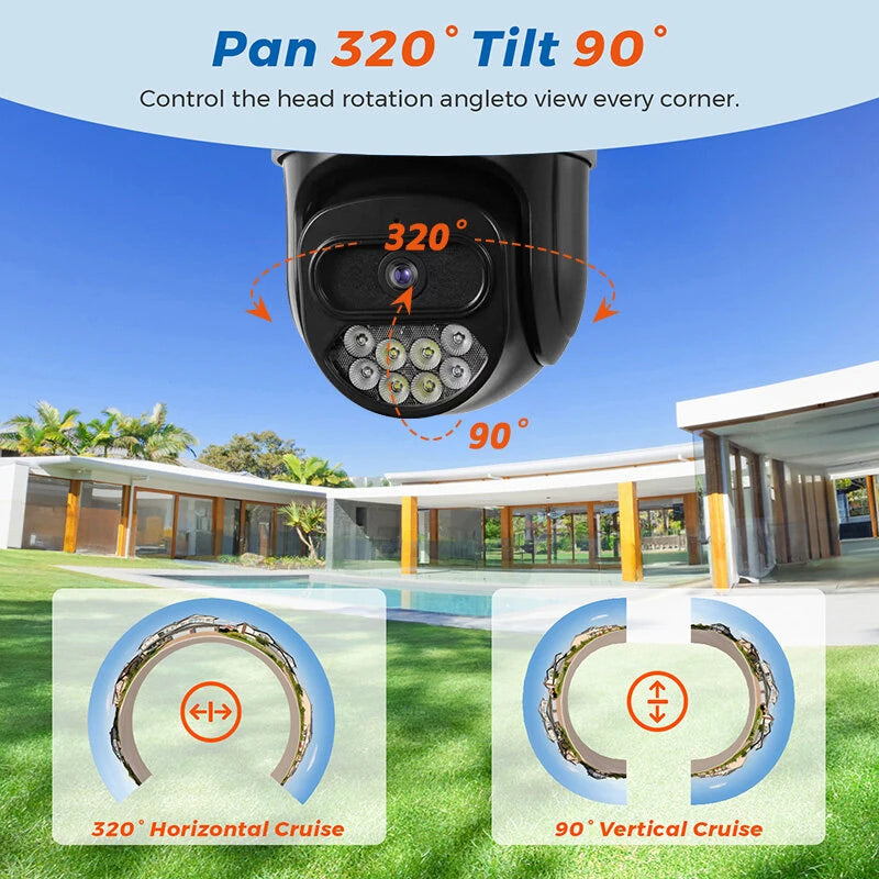 2K 4MP Wireless Security Camera Dual-Band WiFi Outdoor Surveillance with IR Color Night Vision IP66 Weatherproof Auto Tracking Two-Way Audio Monitor