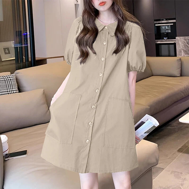 ZANZEA Elegant Style Women Shirt Dress Holiday Casual Raglan Sleeve Sundress Turn-Down Collar Solid Mini Vestidos Dress