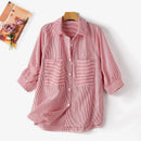 ZANZEA Women's Striped Shirt Summer 3/4 Sleeve Lantern Sleeve Front Pockets Casual Blouse Top