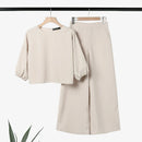 ZANZEA Women Casual Solid Top Pant Sets Spring Summer Puff Sleeve Top Wide Leg Trouser 2pcs Outfits Daily 2 Pieces Womens Suits 5XL Autumn