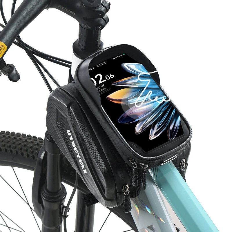 DTUCYCLE Bicycle Front Frame Separable Organizer Bag Waterproof Touch Screen Cycling Bag Triple Hoop Loop Fastening Bike Tube Bag for MTB Road