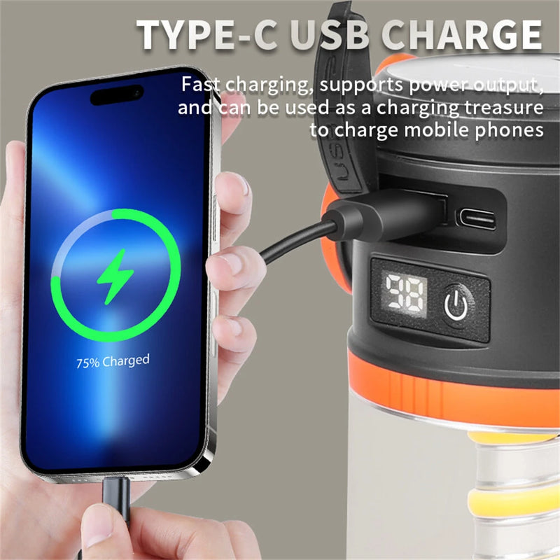 IPRee Outdoor Solar Portable Camping Light,Power Display,Double Light Source Lamp Power Bank Emergency,Camping Atmosphere Lamp Outdoor Tent Light Night