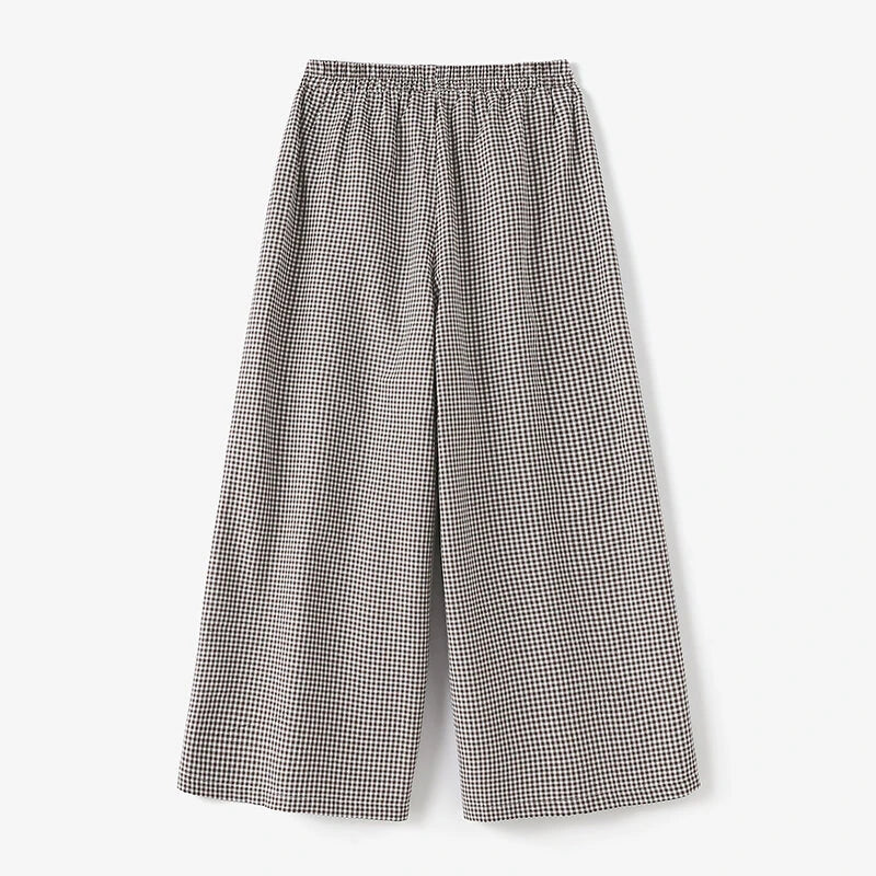 ZANZEA Womens Geometric Printed Wide Leg Pants Vintage Elastic Waist Straight Pleated Trouser Loose Fit