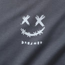 ChArmkpR Mens Smile Face Print Contrast Patchwork Pullover Sweatshirts