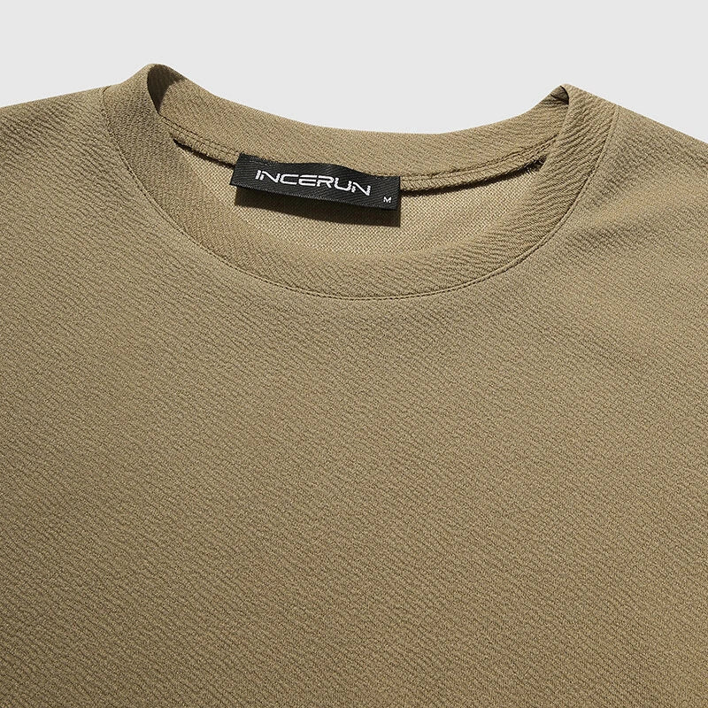 INCERUN Men Tshirts Male Loose Comfy Blouse Streetwear Casual Solid Color T-Shirts Leisure Half Sleeve Round Neck Tee Tops Summer S-3XL