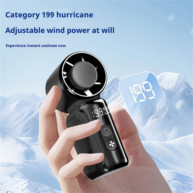 Tevorex Portable Handheld Pocket USB charging Fan 199 Level Strong Wind Regulation Outdoor Handheld Fan LED Screen Camping Cooling Fan Tools
