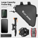 WEST BIKING 0.6L Bicycle Front Frame Triangle Bag With Mesh Pouch MTB Road Bike Waterproof Bottom Tube Bag Elastic Luggage Straps For Storage