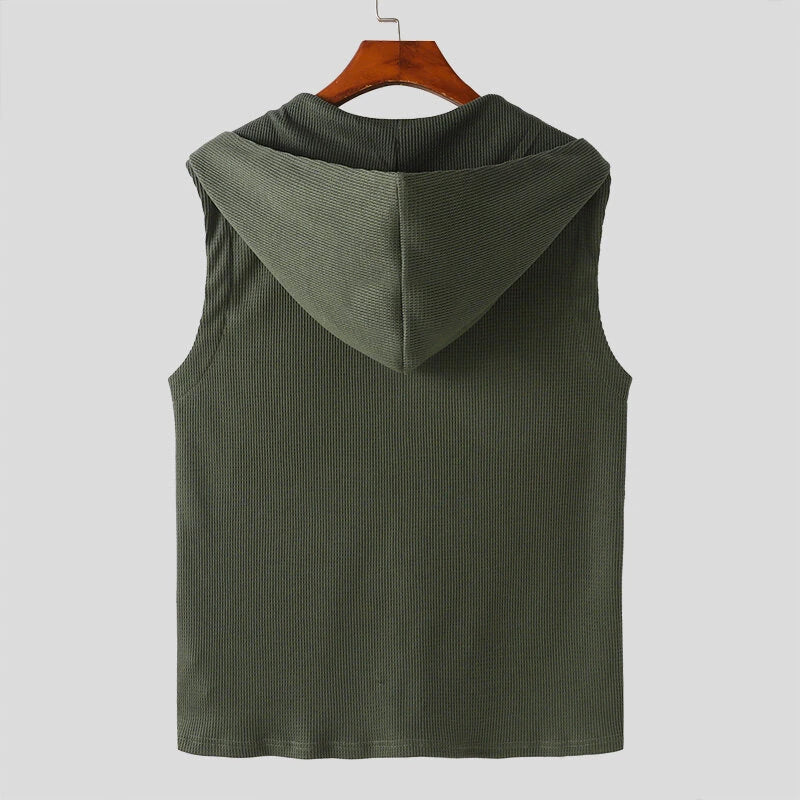 INCERUN Zip-Up Hooded Tank Top for Men Comfy Solid Color Men Vest Summer Daily Sleeveless Male Clothing