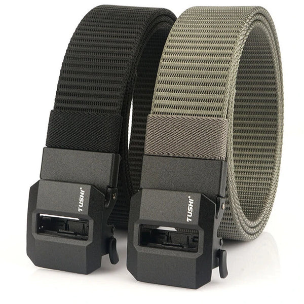 TUSHI 120cm Length Luxury Metal Tactical Belts Automatic Buckle Nylon Quick Dry Sports Belts For Outdoors Hiking Cycling