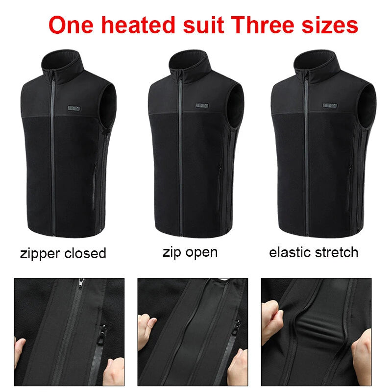TENGOO HZ-13 13 Areas Heating Vest Zipper Adjustable Size 3-Gears Heated Jackets  USB Electric Thermal Clothing Winter Warm Vest Outdoor Heat Coat Clothing