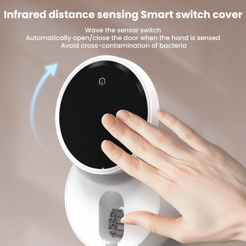 USB Smart Wall Mounted Toothbrush Sterilizer Punch-Free Single Toothbrush Dryer UV Sterilization with LED HD Display Automatic Induction Opening Closing