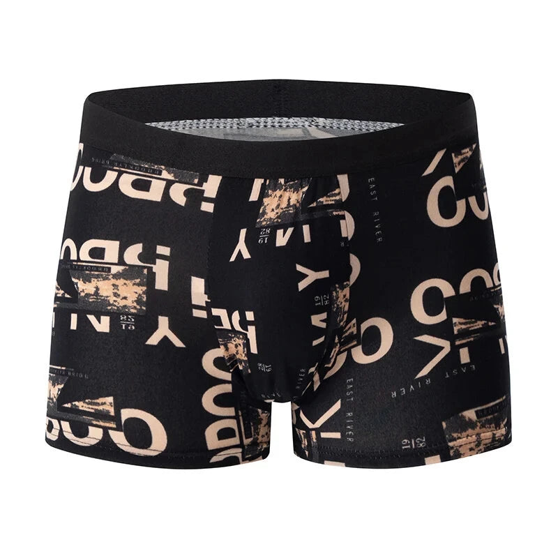 4pcs Men's Boxer Briefs Fashion Printed Underwear Comfortable Breathable Casual Shortie Panties