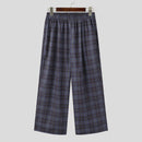 INCERUN Men Plaid Pants Comfortable Elastic Waist Pockets Trousers Casial Loose Fit Wide Leg Home Pant for Big Men Daily Large Size S-5XL