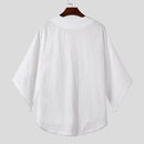 INCERUN Mens Raw Edge High-Low Hem T-Shirt Solid Color Wide Half Sleeve V-neck Tshirt Casual Top for Male S-5XL