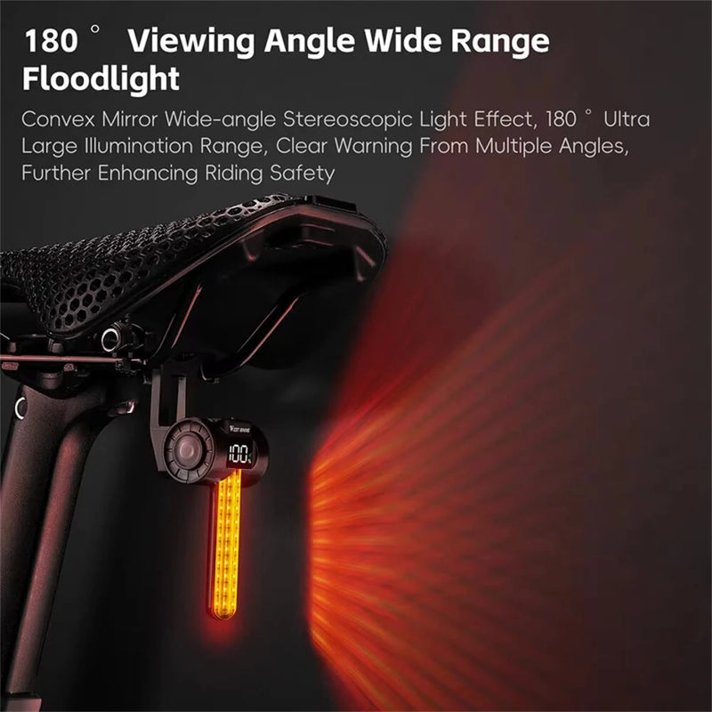 WEST BIKING RGB Colorful Dynamic LED Bicycle Taillight Smart Sensor Brake Digital Power Display Waterproof USB Rechargeable Bike Rear Light for Outdoor Night Safe Cycling