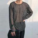 INCERUN Mens T-shirt Hollow Out Loose Fit Tee Fashion Casual Black T Shirt Summer Comfy Round Neck Long Sleeve Top