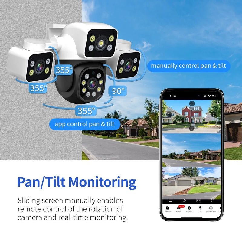 ESCAM PT223 3x4MP Three-Lens Camera Three-Screen PTZ Monitoring Sound And Light Alarm Two-Way Voice Cloud Storage Human Detection WiFi Camera