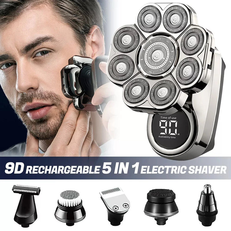 5 in 1 Electric Shaver Men's Grooming Kit Cordless Bald Shaver Wet and Dry Smart Multifunctional Electric Bald Head Shaver Washable Shaver