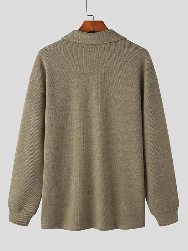 Mens Solid Knit Quarter Zip Long Sleeve Golf Shirt