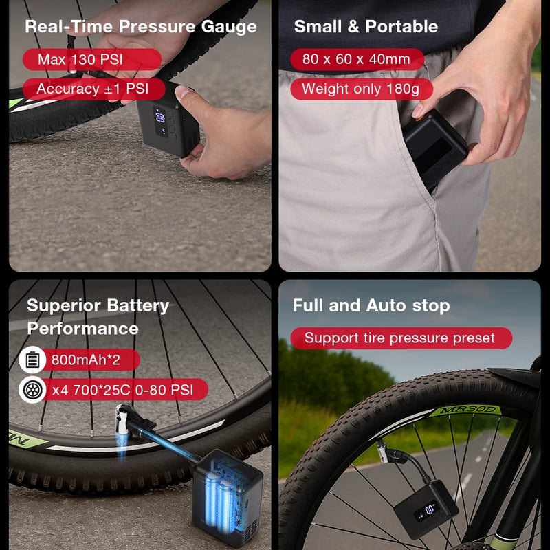 LAOTIE Z11 130PSI Mini Electric Pump - Ultra-Light Portable Air Compressor with LED & Auto-Stop for Road Bikes, MTBs, E-Bikes, Scooters, Balls & More